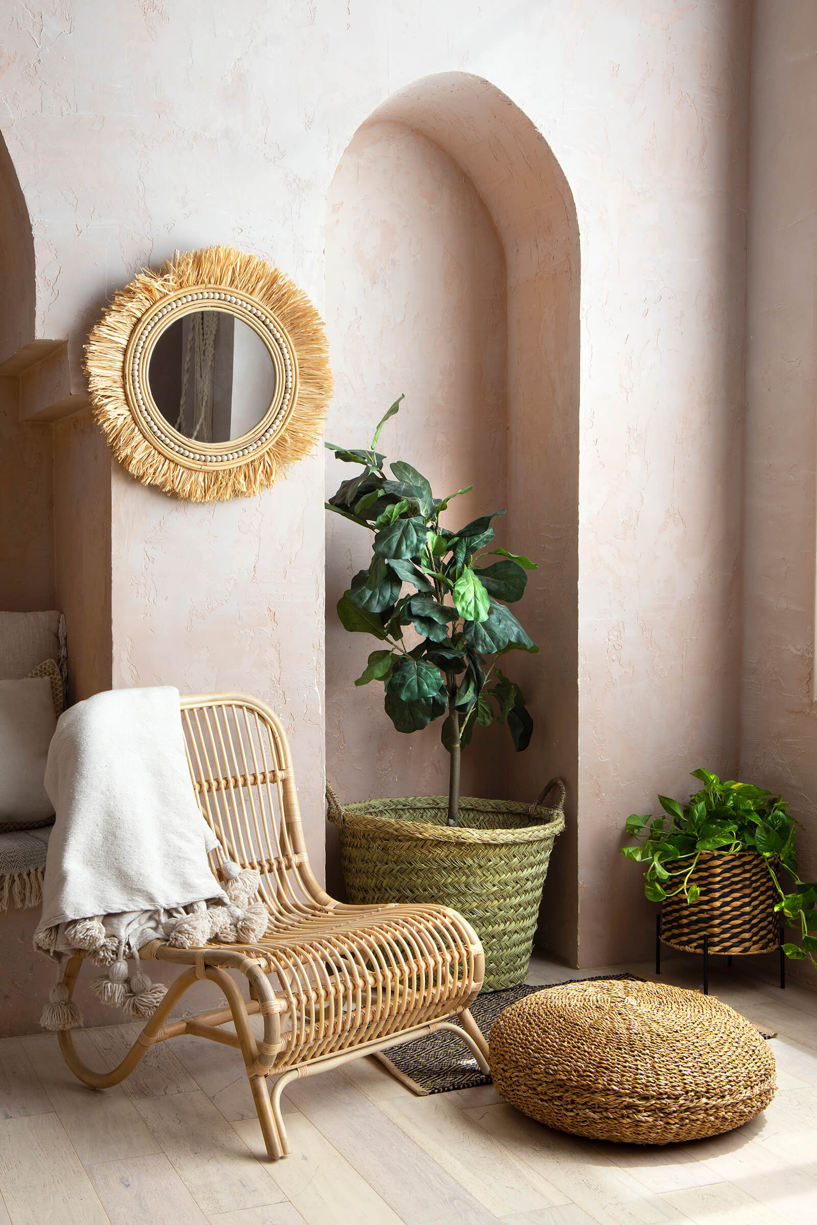 Miroir Tiki en rotin