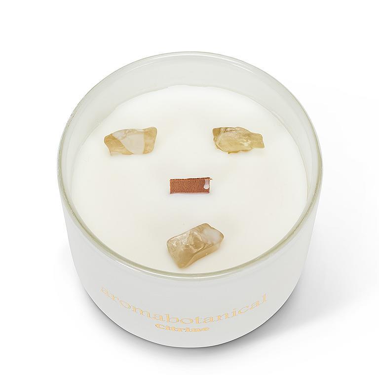 Botanical wax candle with real Citrine crystals