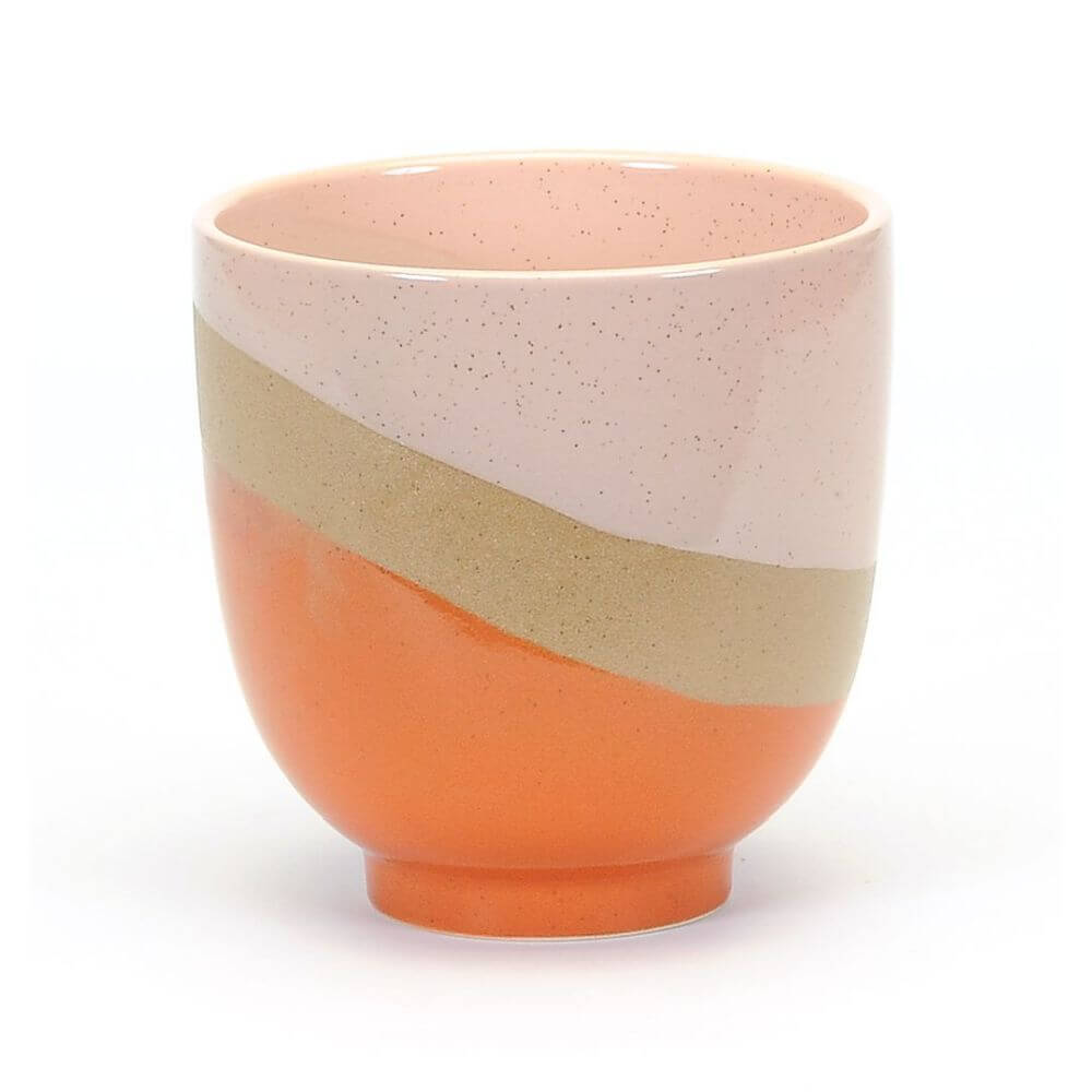 Stoneware/pink/orange planter with raised base