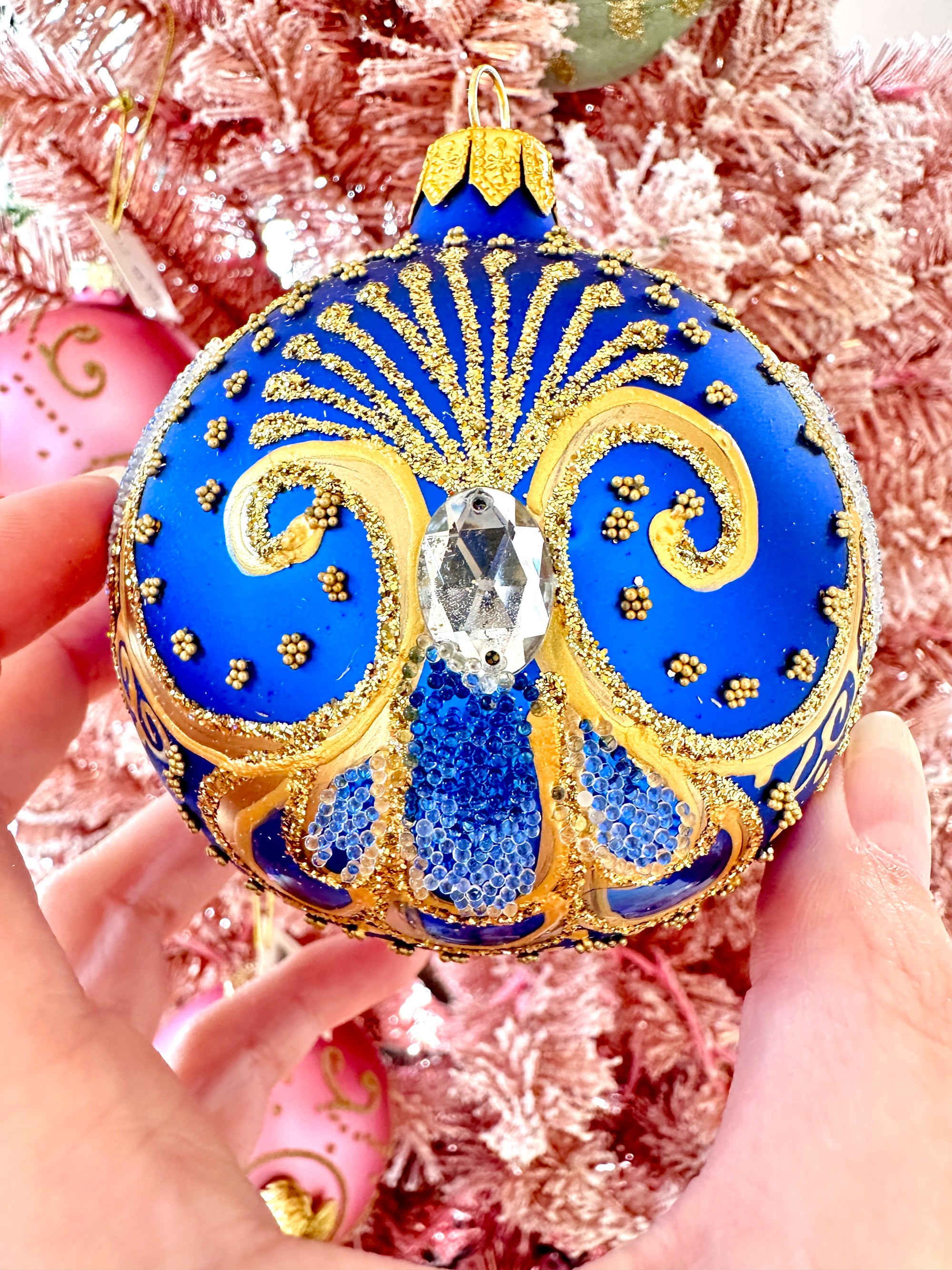 boule de noel vintage bleu